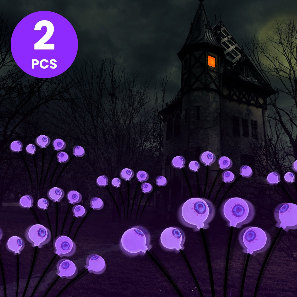 2Pcs Purple Light OR 2Pcs Green Light Solar Scary Eyeballs Lights Outdoor