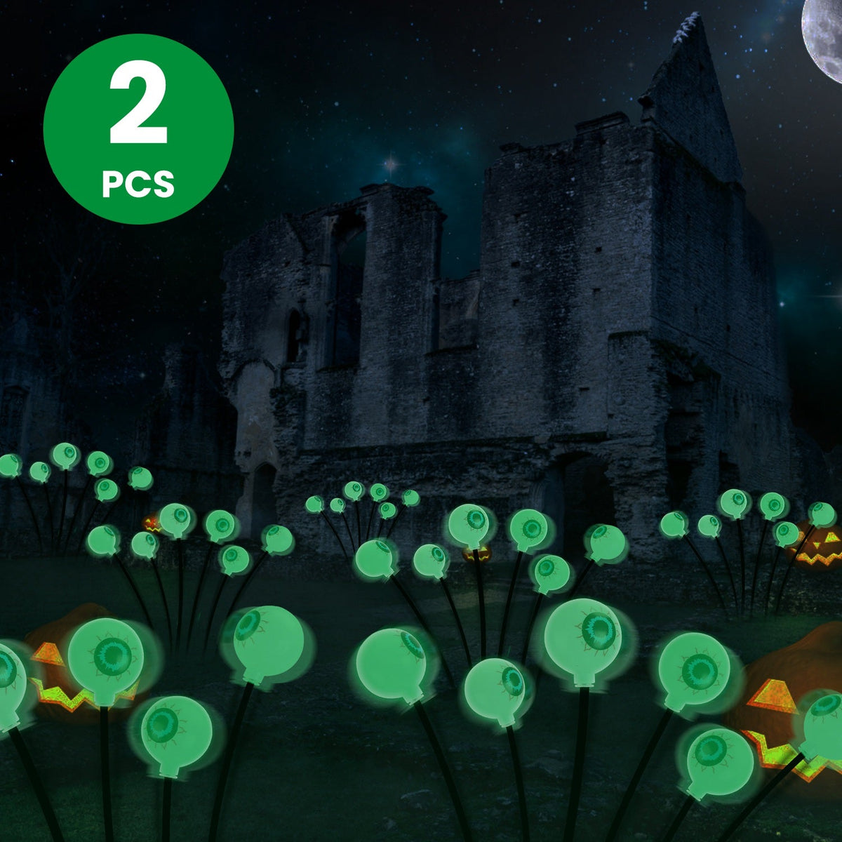 2Pcs Purple Light OR 2Pcs Green Light Solar Scary Eyeballs Lights Outdoor