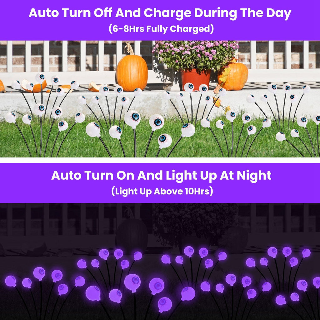 2Pcs Purple Light OR 2Pcs Green Light Solar Scary Eyeballs Lights Outdoor