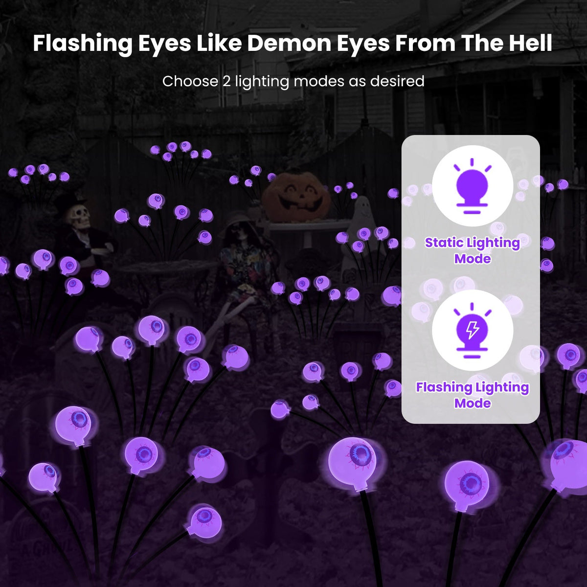 2Pcs Purple Light OR 2Pcs Green Light Solar Scary Eyeballs Lights Outdoor