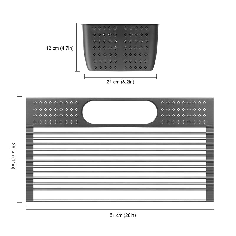 Dish Drainer Over Sink For Kitchen Organizer Multi-Use Roll-up Drying Foldable Rack Fruit Vegetable Meat Mat