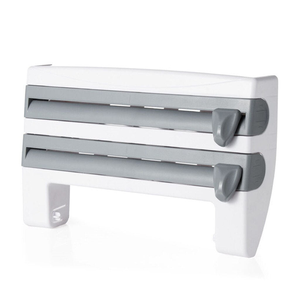 Creative Kitchen Storage Roll Dispenser Cling Film Tin Foil Holder Rack 4 in 1 Wall Mount Towel Roll Holder Hanger Organizer