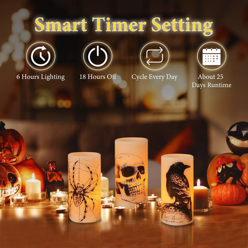 3 Pack Halloween Flameless Candle Lamp With Timer Setting Battery Operated Warm