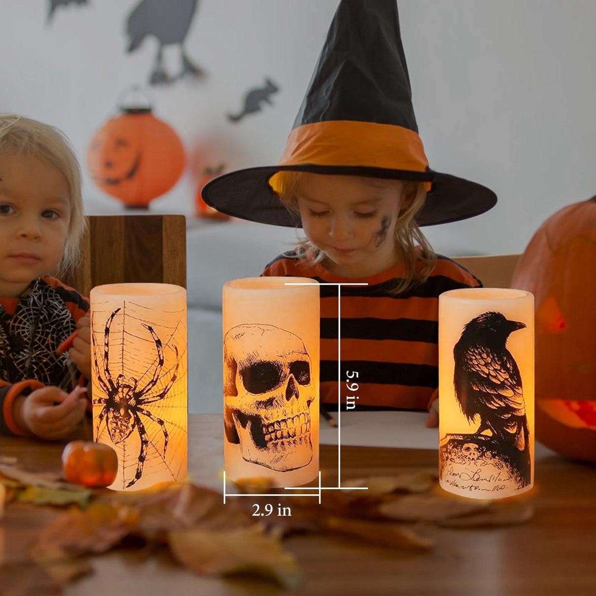 3 Pack Halloween Flameless Candle Lamp With Timer Setting Battery Operated Warm