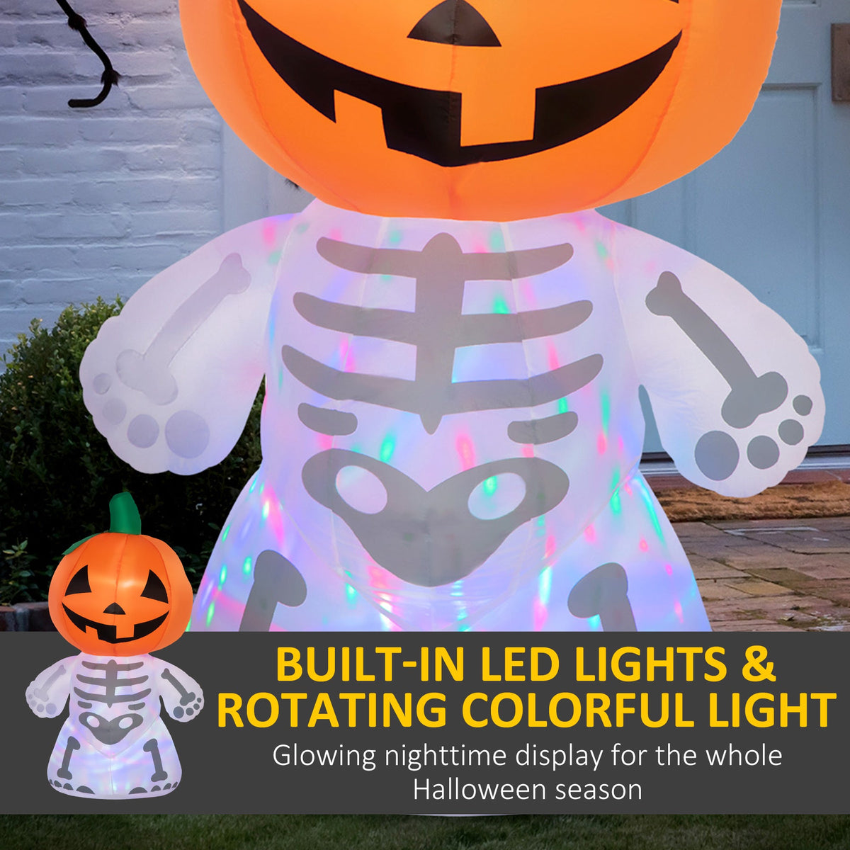 6ft Halloween Inflatables Outdoor Decorations, Smiling Skeleton Ghost with