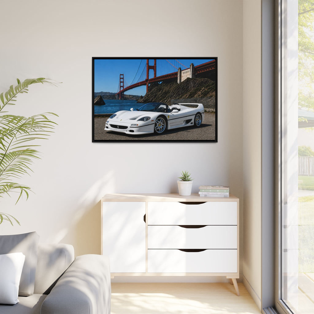 Ferrari F50 1995 — At The Golden Gate Bridge --Matte Framed Canvas Print
