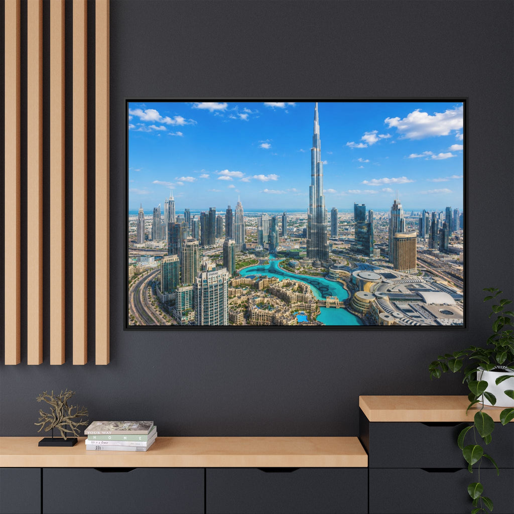 Dubai Skyline Matte Canvas Print (Framed) — Burj Khalifa Aerial Cityscape Wall Art
