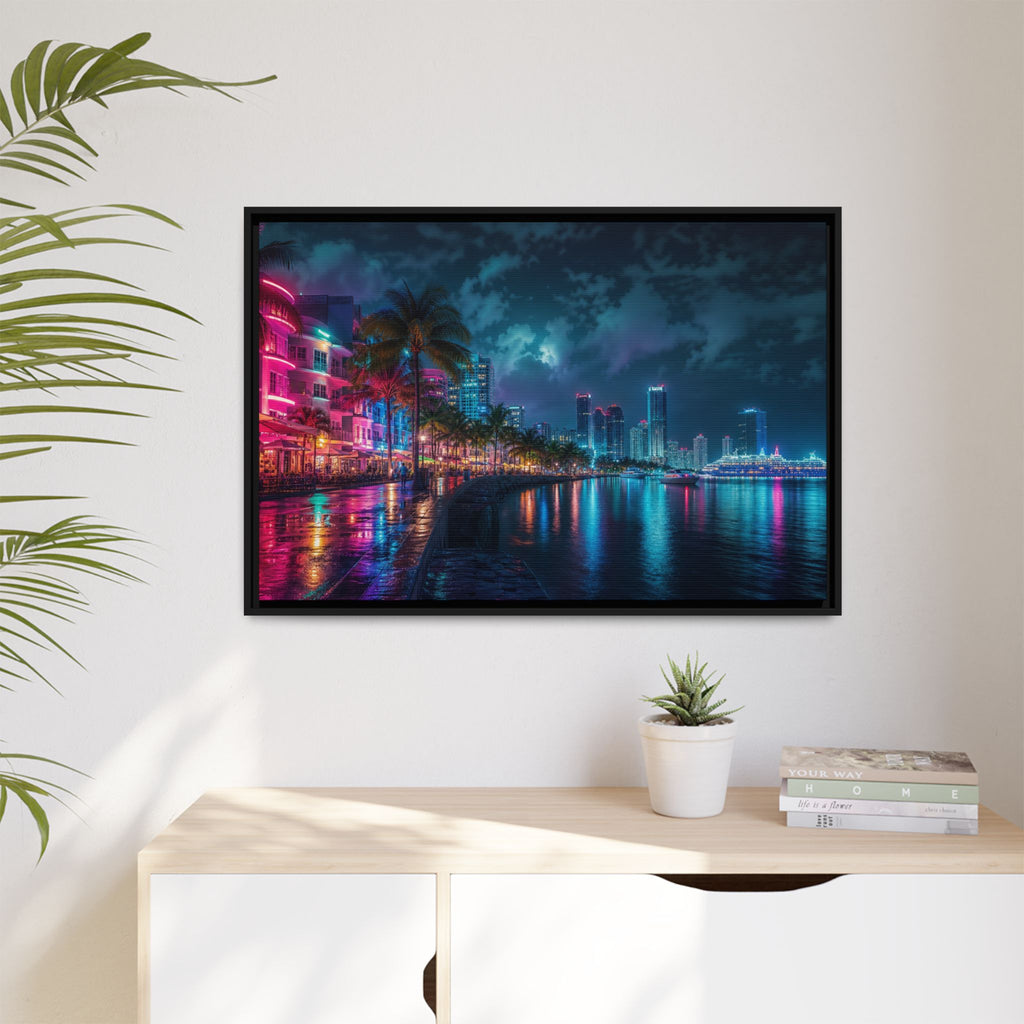 Miami Night Canvas Wall Art Print Ready to Hang