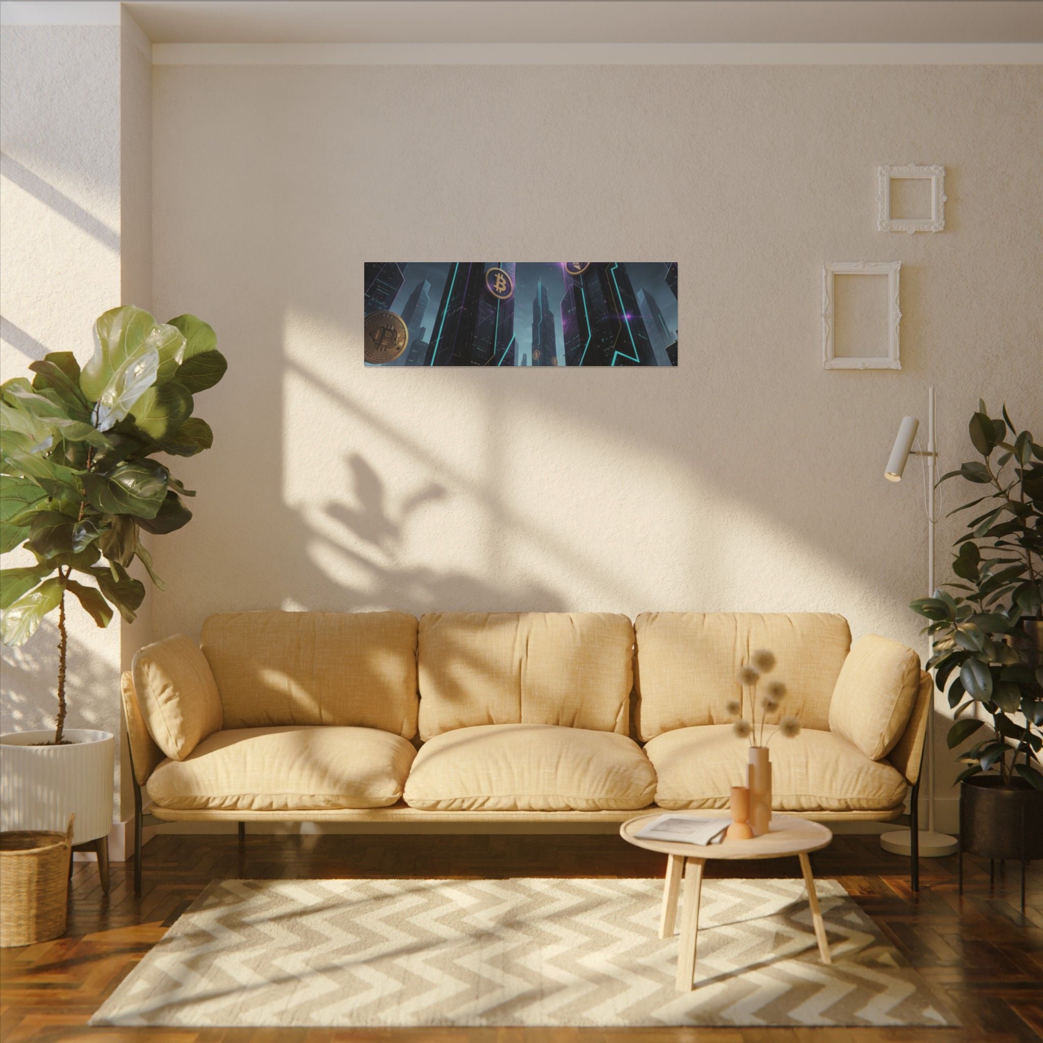 Crypto City Canvas Print — Futuristic Bitcoin & Ethereum Wall Art