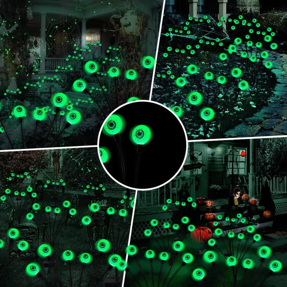Halloween Decorations Outdoor Solar Scary Eyeball Lights,2PACKS 12LED Green