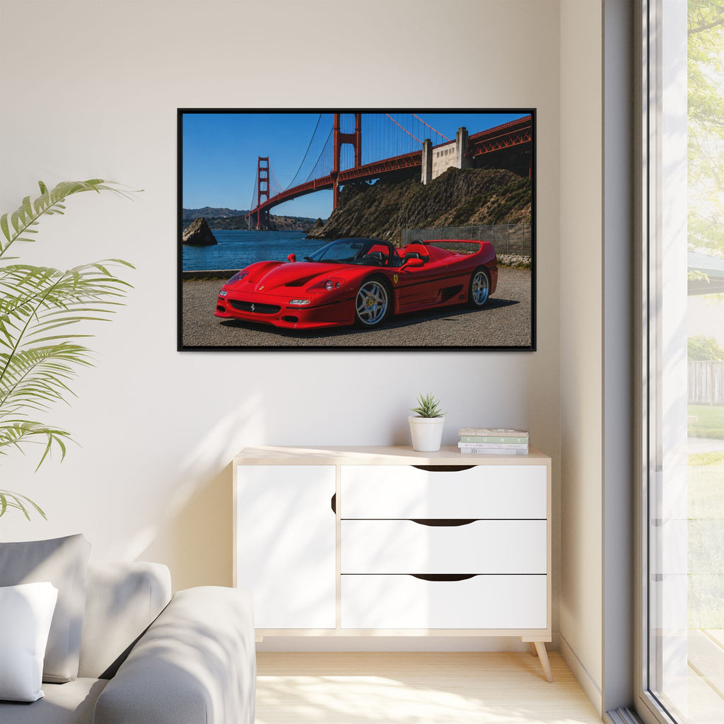 Ferrari F50 1995 Red - At Golden Gate Bridge - Stunning Framed Canvas Wall Art