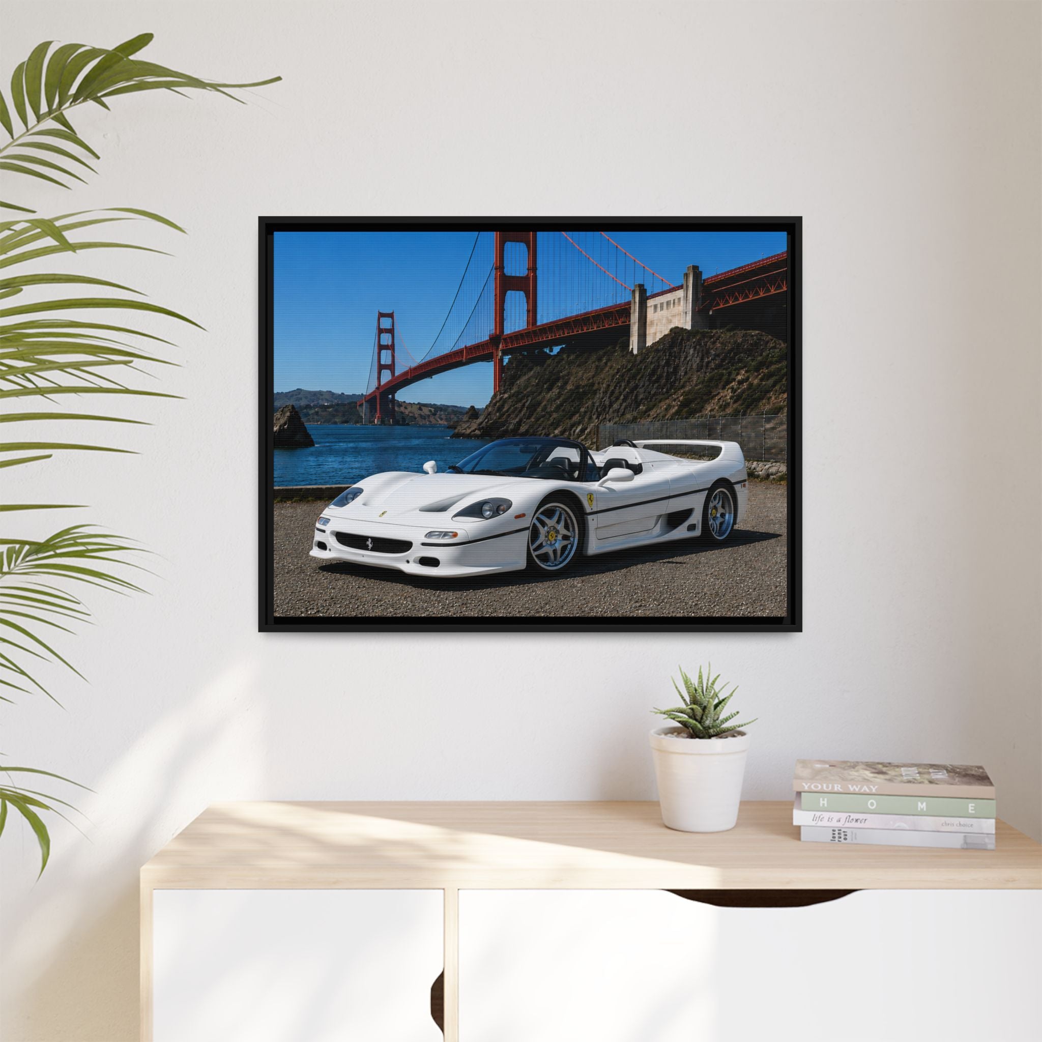 Ferrari F50 1995 — At The Golden Gate Bridge --Matte Framed Canvas Print