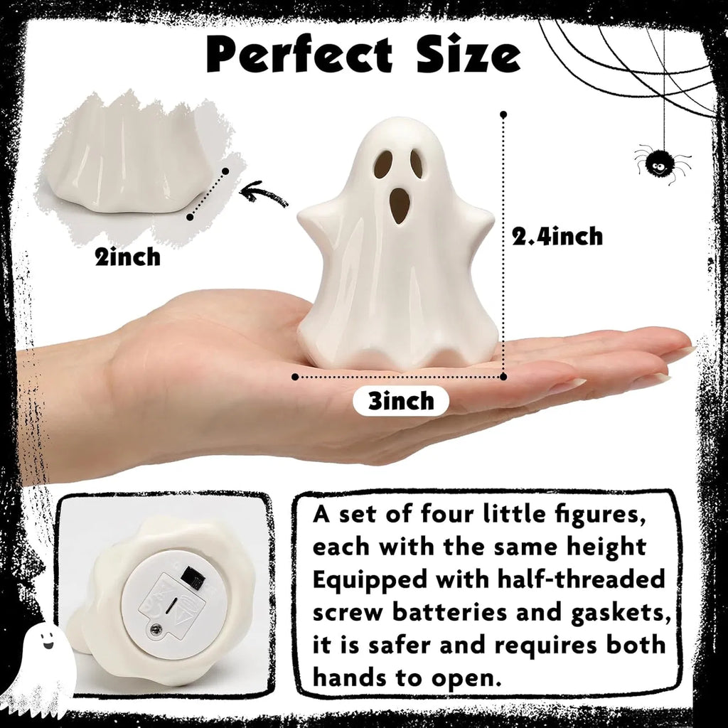 4PCS Ceramic Ghost Light Up Decor, Cute Ghost Halloween Decor, Small White