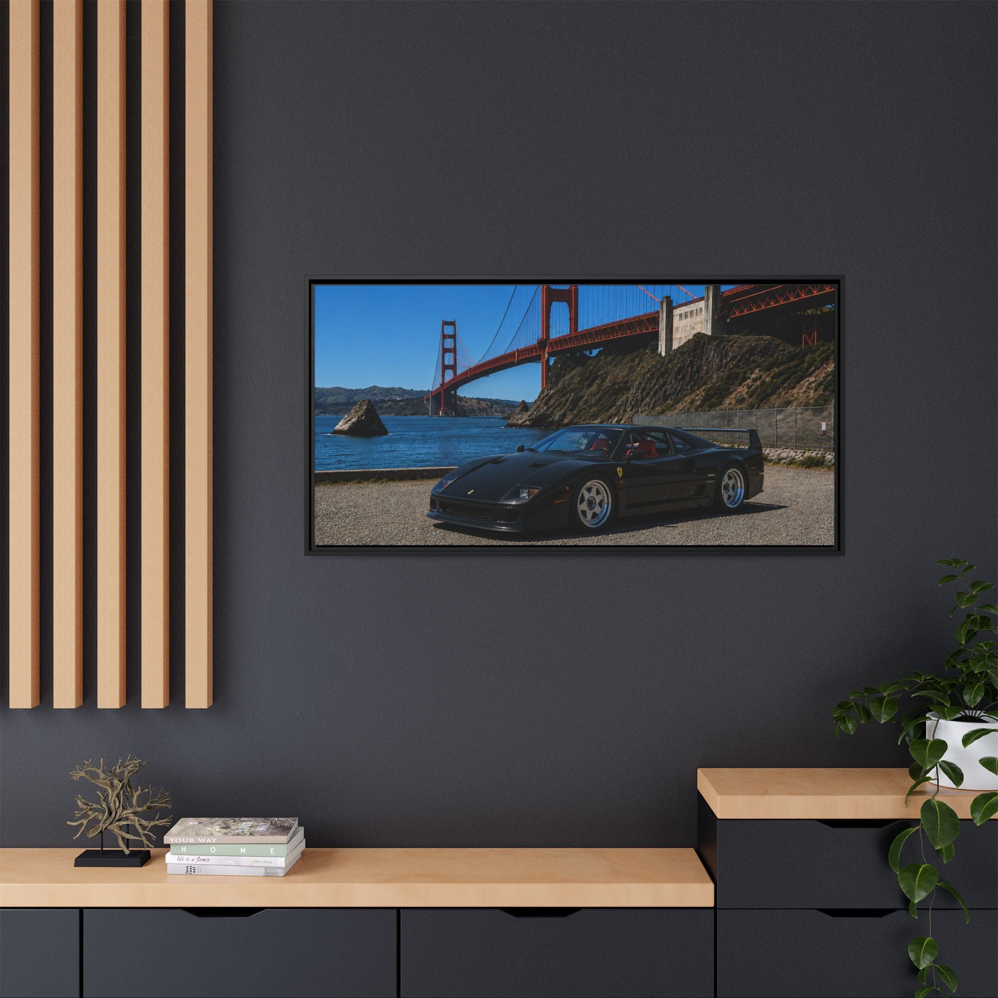 Ferrari F40 1987 At Golden Gate — Stunning Framed Matte Canvas Wall Art