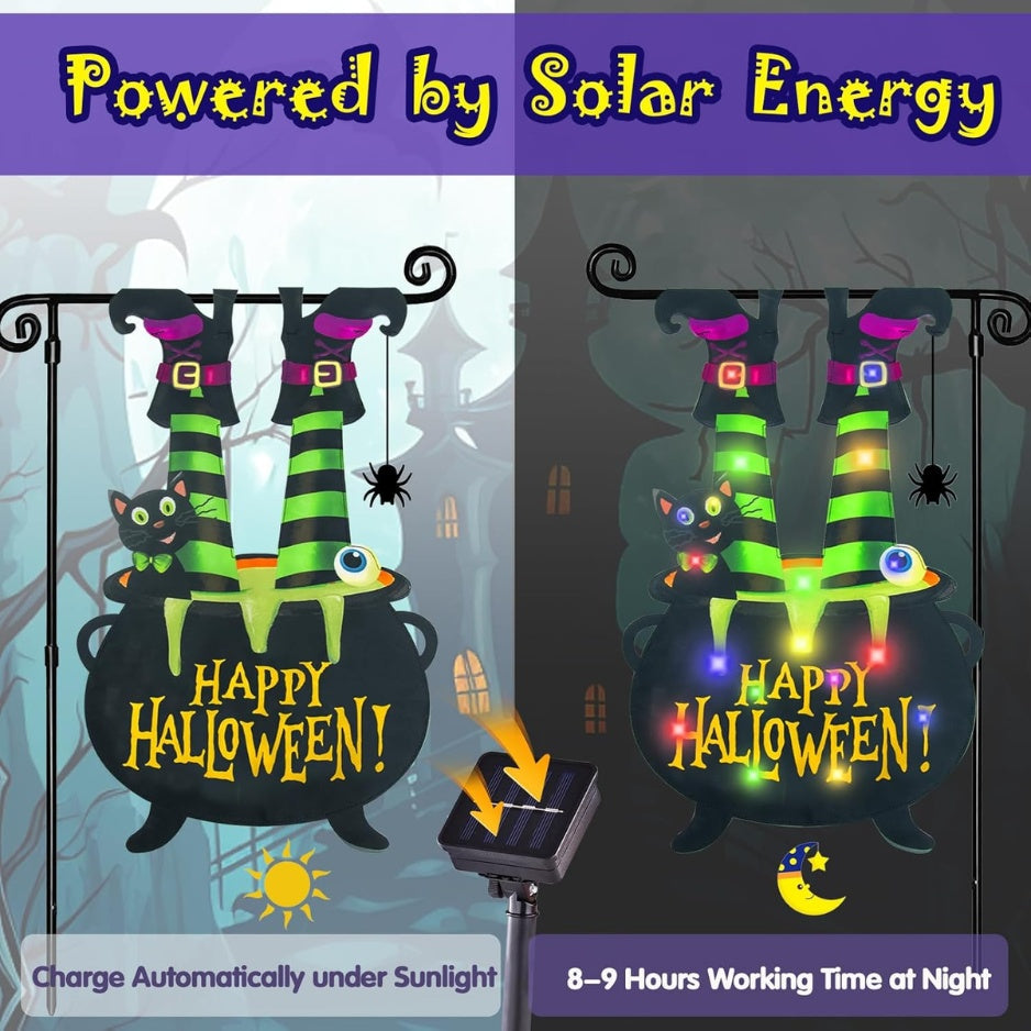 Halloween Lighted Garden Flag, Witch Feet Yard Decor, 12x18 In