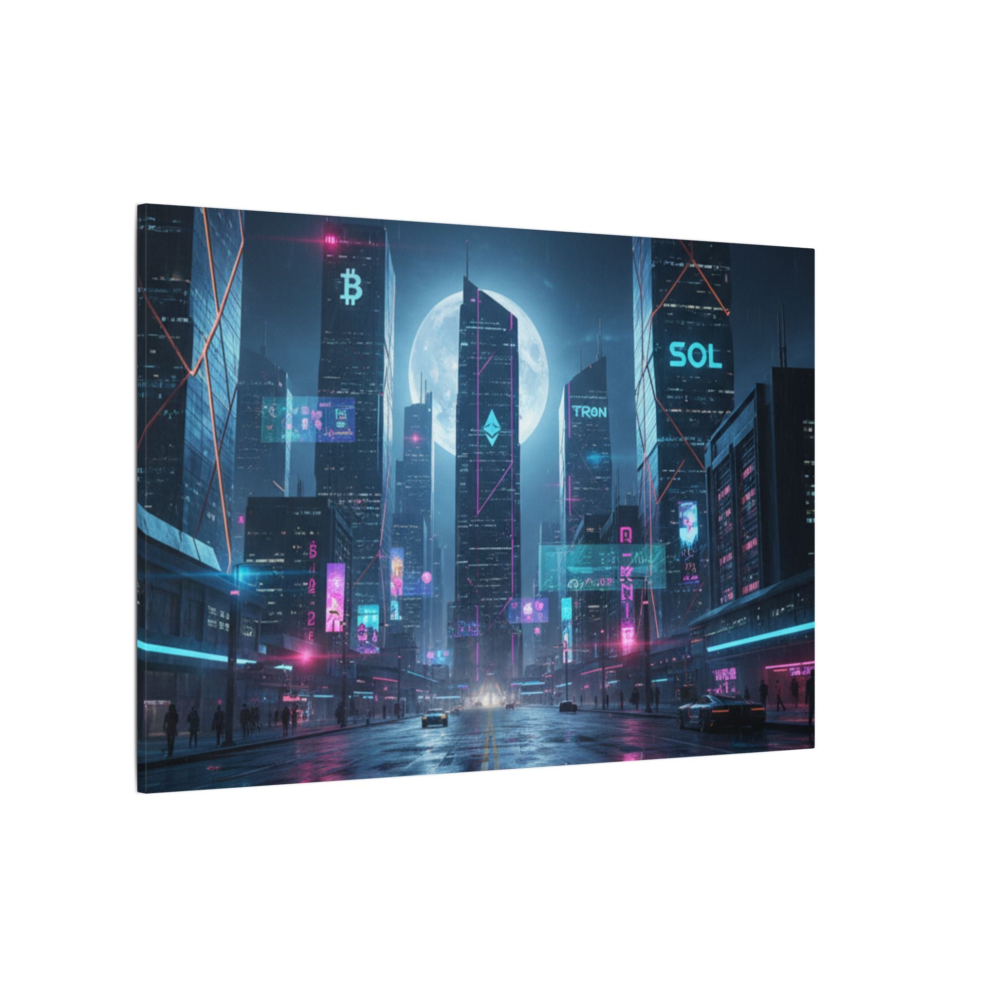 Cybercity Neon Canvas Print — Futuristic Nightscape Wall Art
