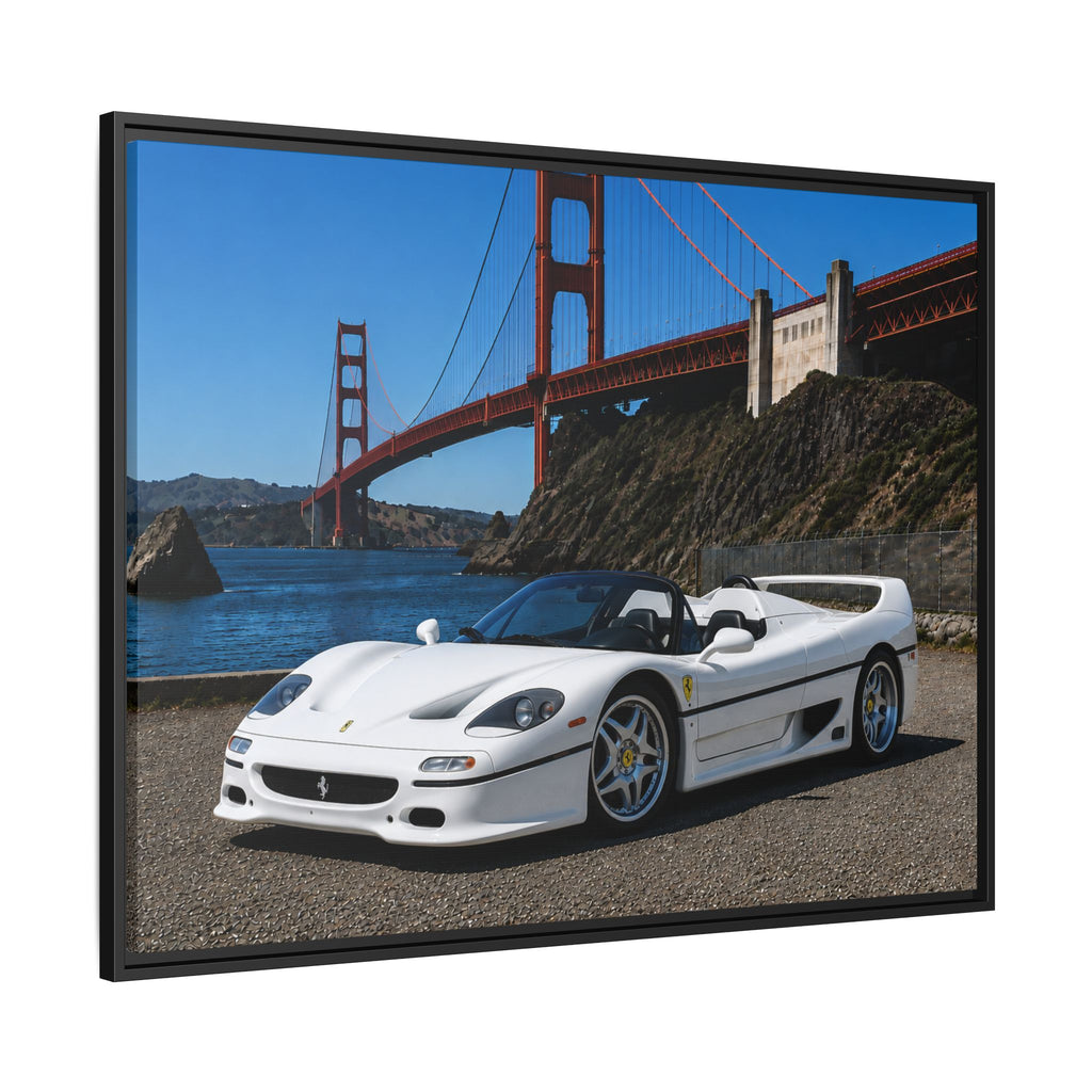 Ferrari F50 1995 — At The Golden Gate Bridge --Matte Framed Canvas Print