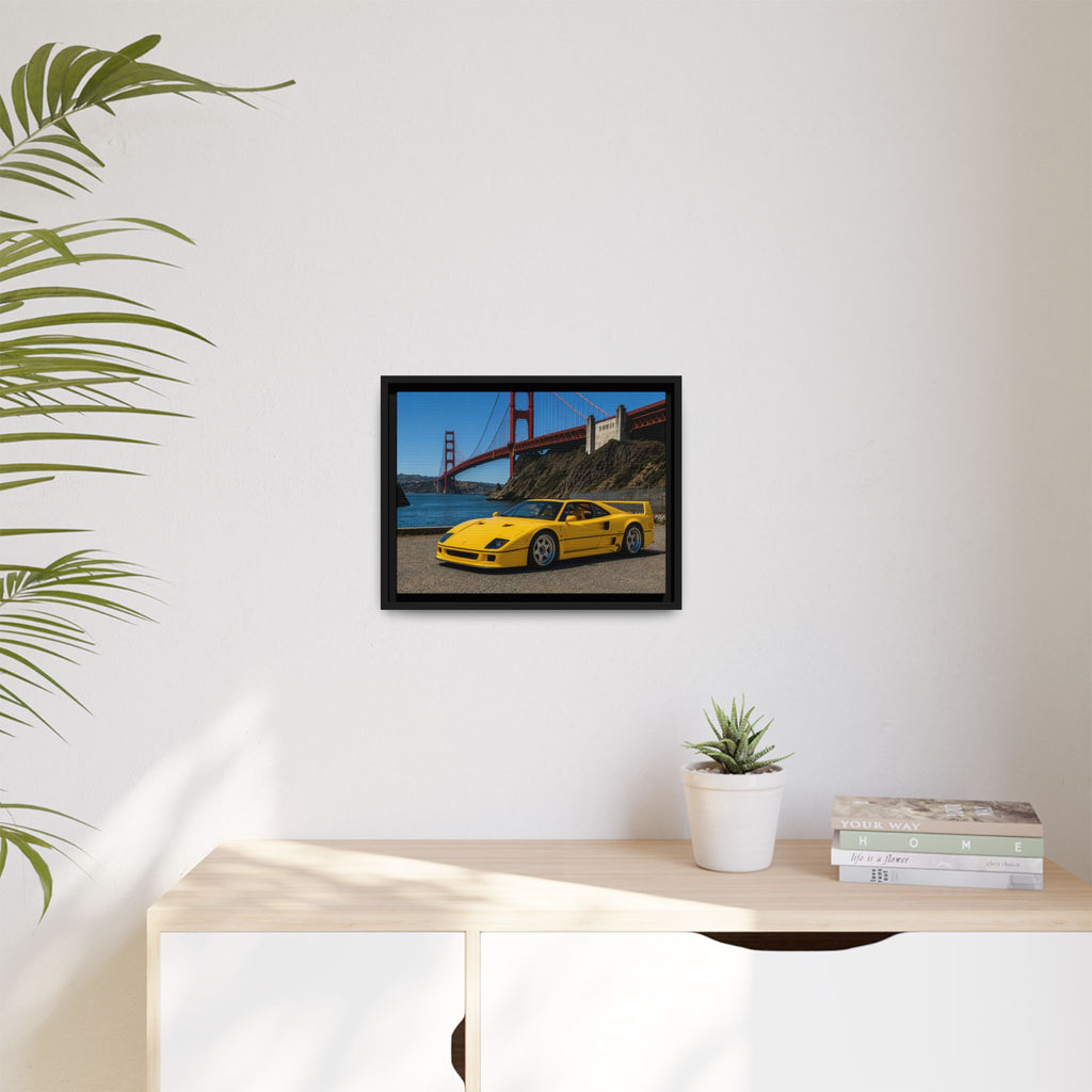 Ferrari 1987 F40 — Yellow Ferrari by the Golden Gate Bridge - Stunning Framed Canvas