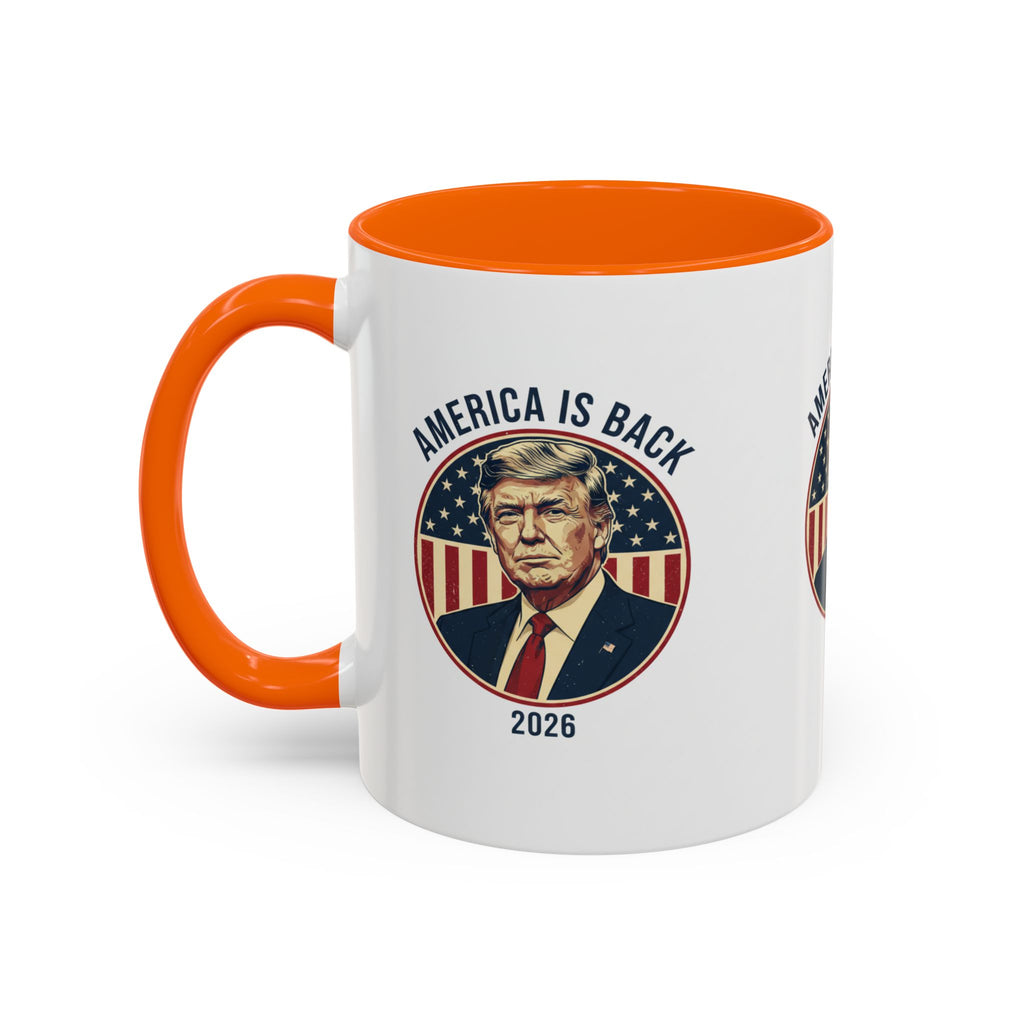 America Is Back 2026 Accent Coffee Mug — Patriotic Trump Campaign Ceramic Mug