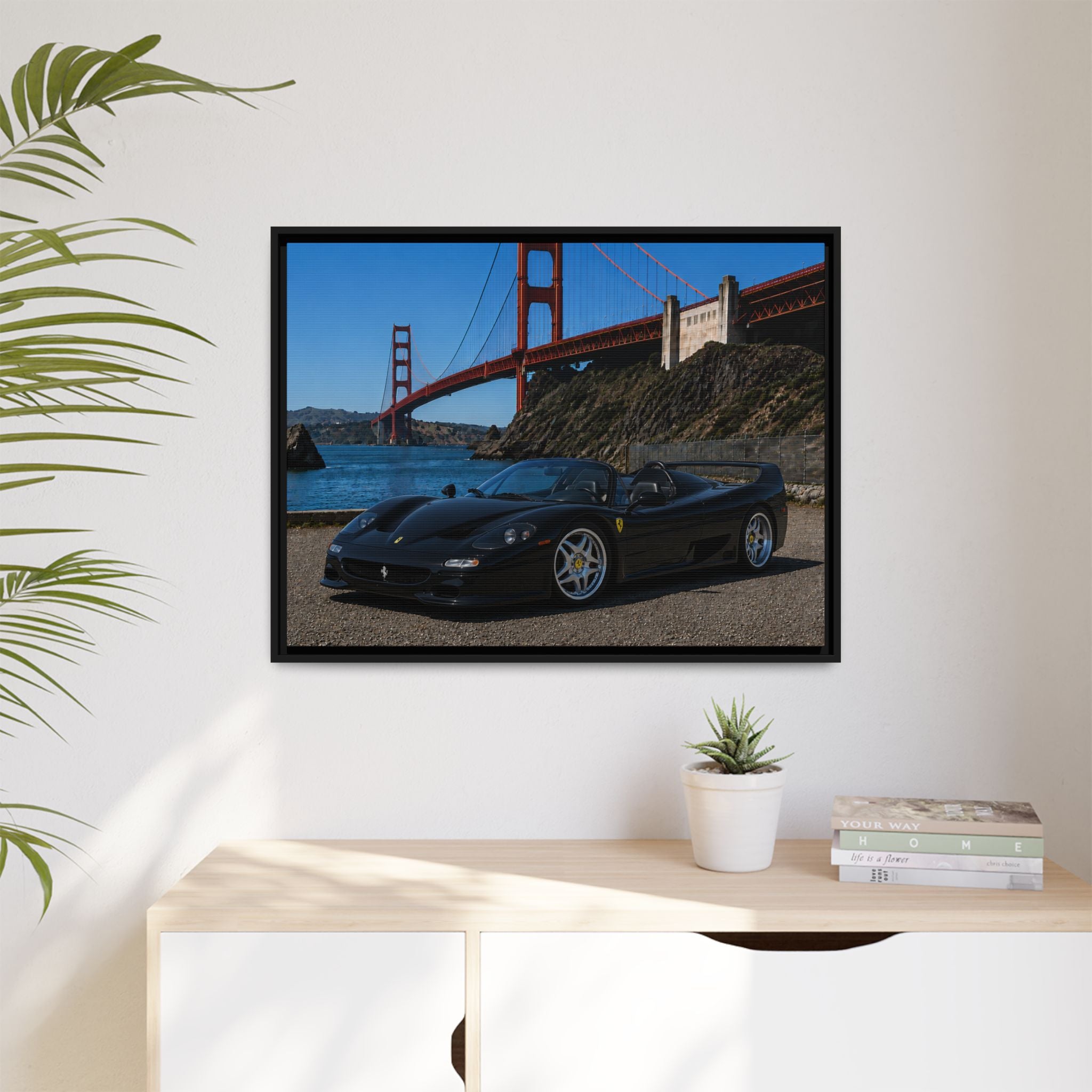 Ferrari F50 1995 — By The Golden Gate Bridge - Framed Canvas Matte Print