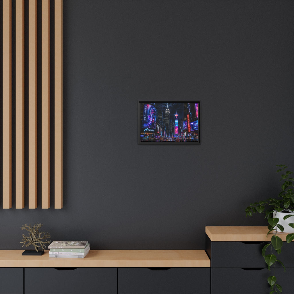 Time Square City Scape "Cyberpunk themed" Neon City Nights Matte Canvas Print (Framed)
