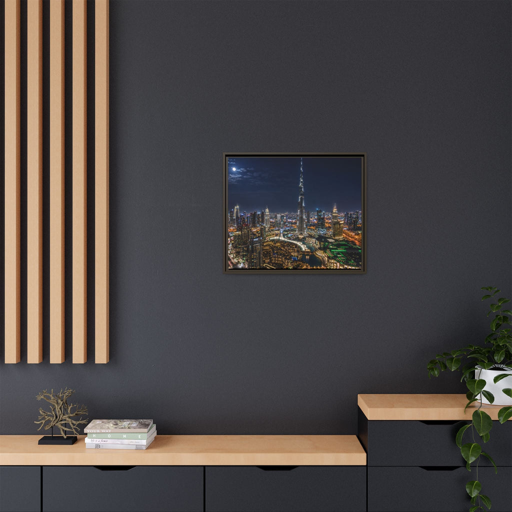 Dubai Night Skyline Matte Framed Canvas Print