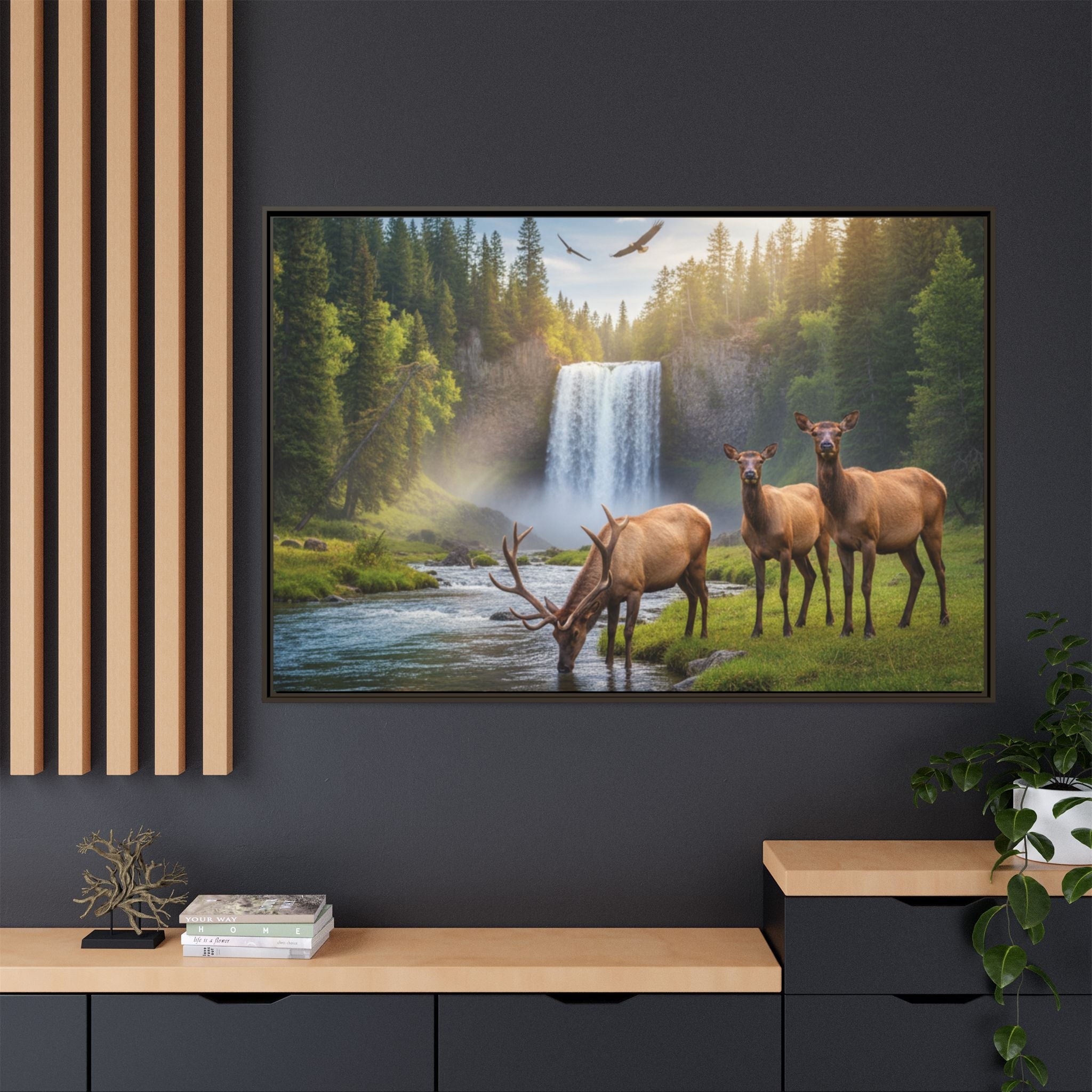 Elk Forest Landscape Wall Art - Eagles Flying - Stunning