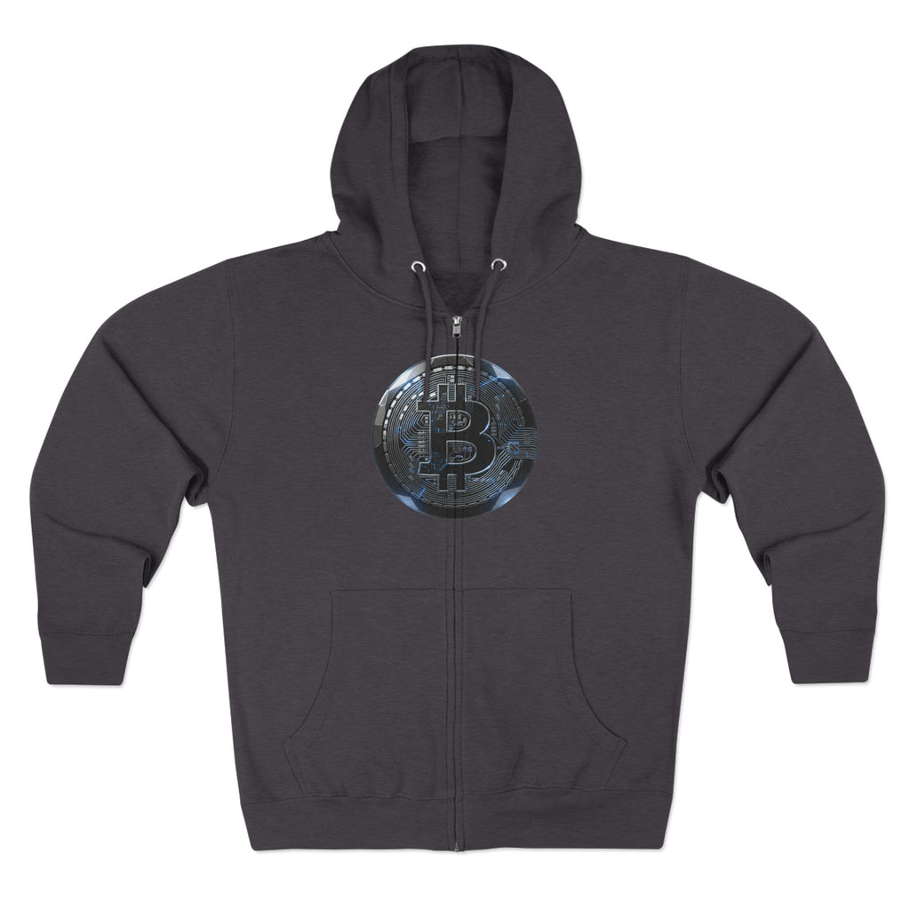 Bitcoin Coin Zip Hoodie — Crypto Logo Zip-Up Hoodie for Bitcoin Enthusiasts