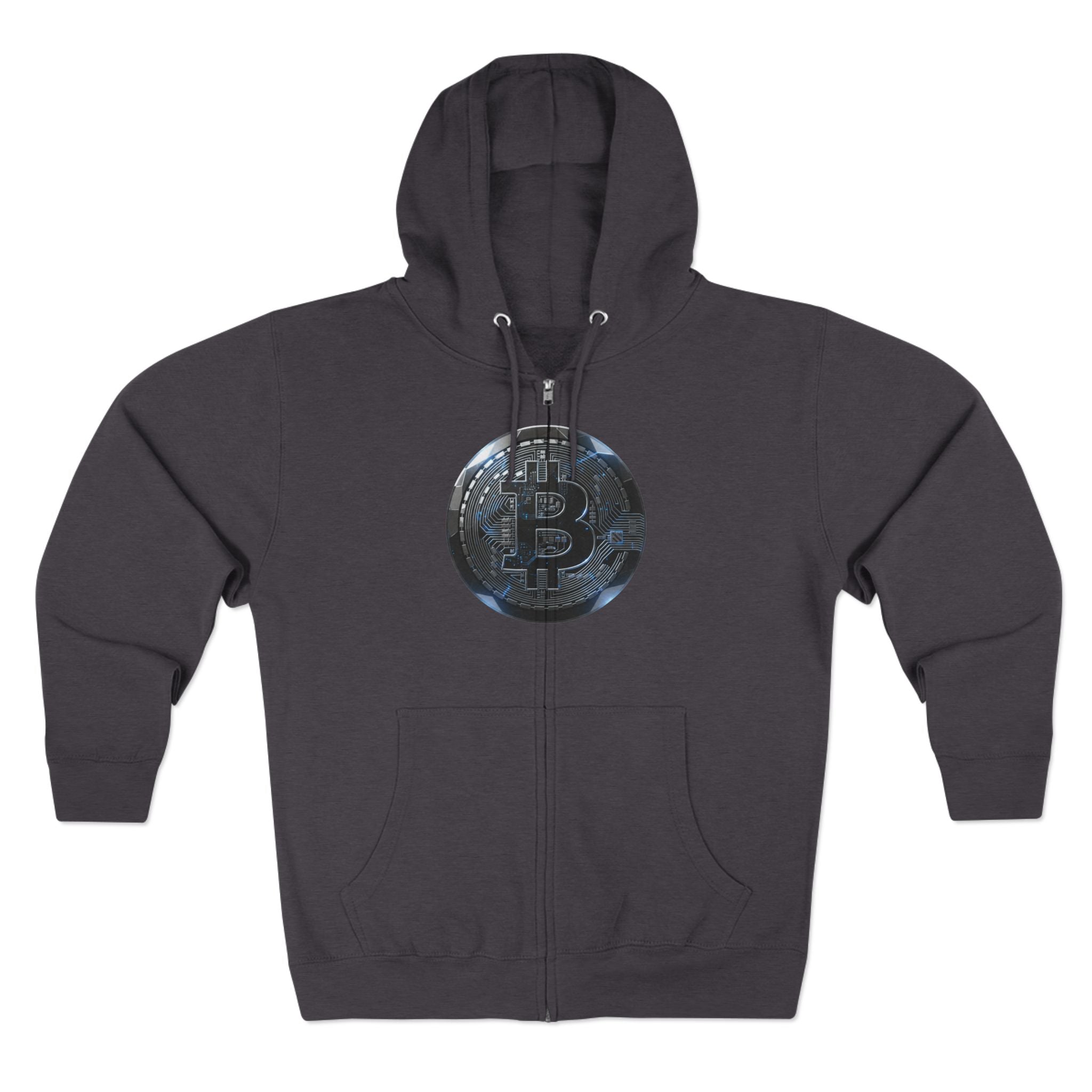 Bitcoin Coin Zip Hoodie — Crypto Logo Zip-Up Hoodie for Bitcoin Enthusiasts