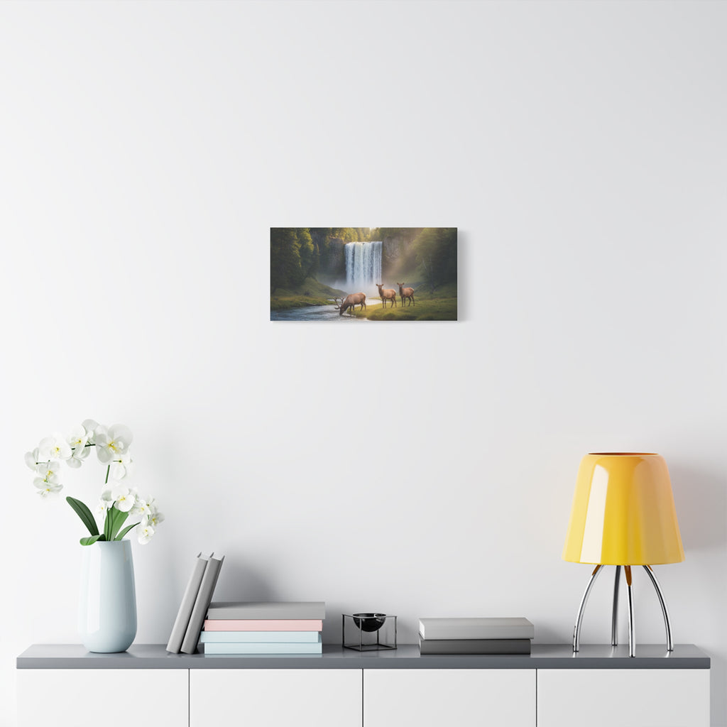 Waterfall Elk Canvas Print — Matte Stretched Wall Art