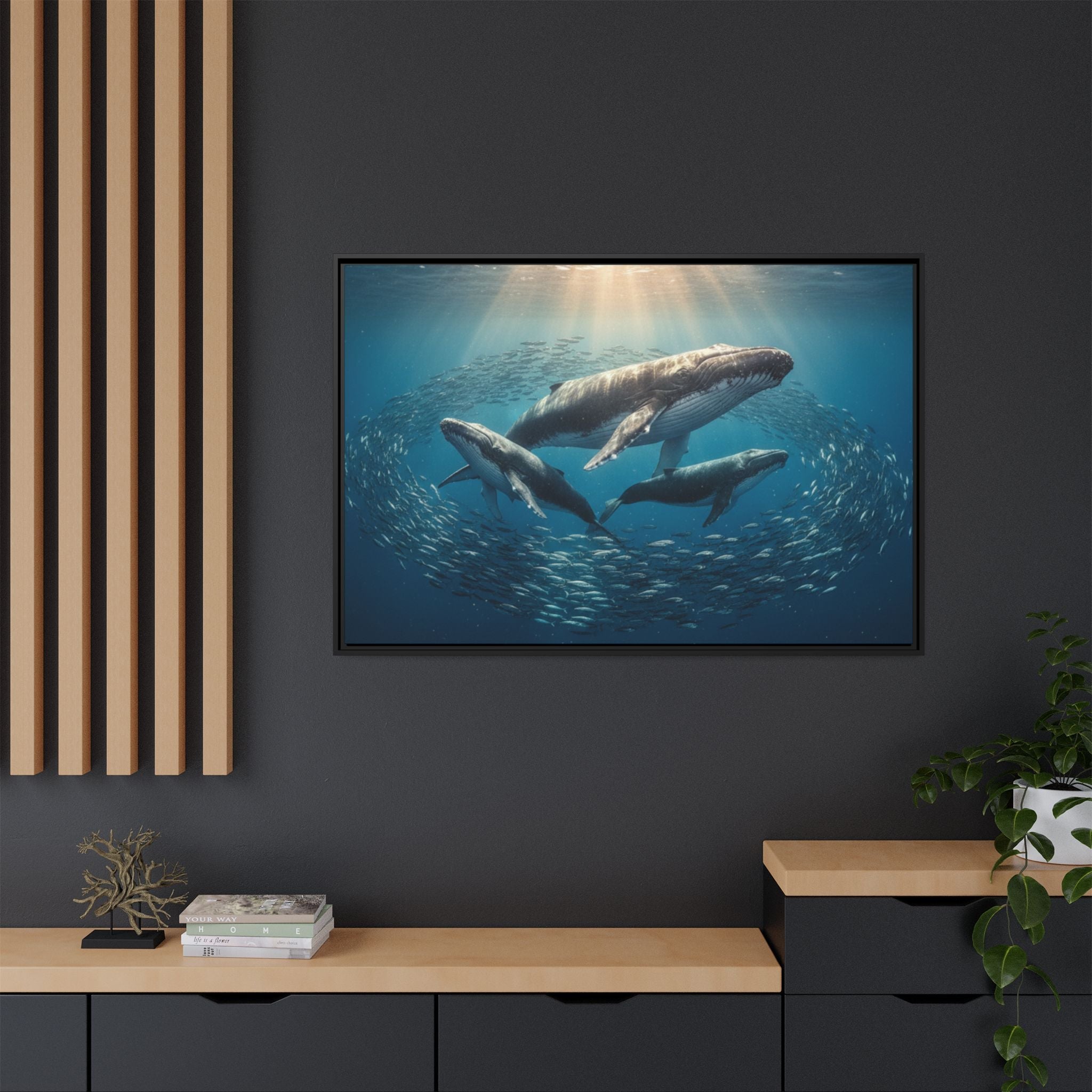 Whale Family Canvas Wall Art - Framed - Stunning