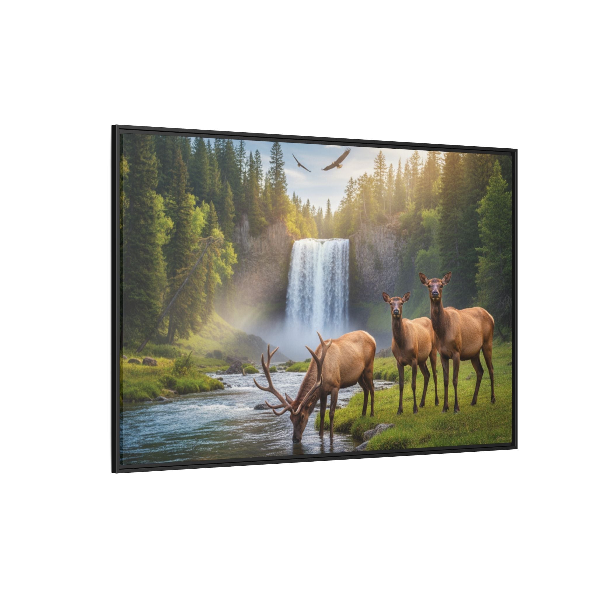 Elk Forest Landscape Wall Art - Eagles Flying - Stunning