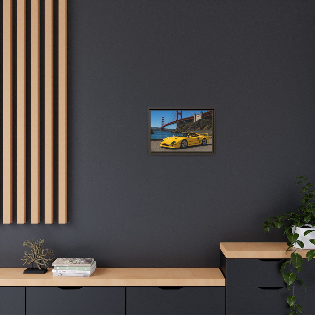 Ferrari 1987 F40 — Yellow Ferrari by the Golden Gate Bridge - Stunning Framed Canvas