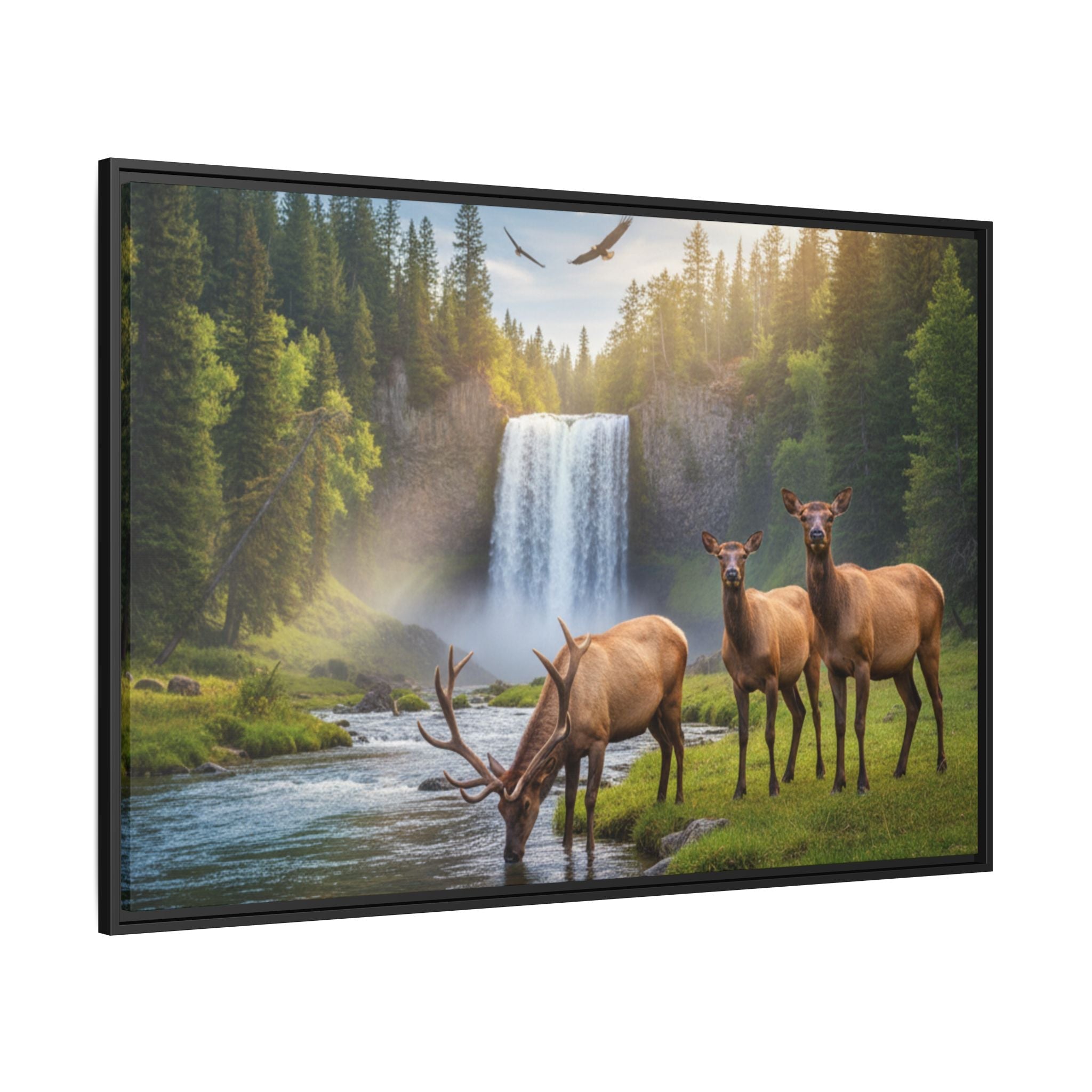 Elk Forest Landscape Wall Art - Eagles Flying - Stunning
