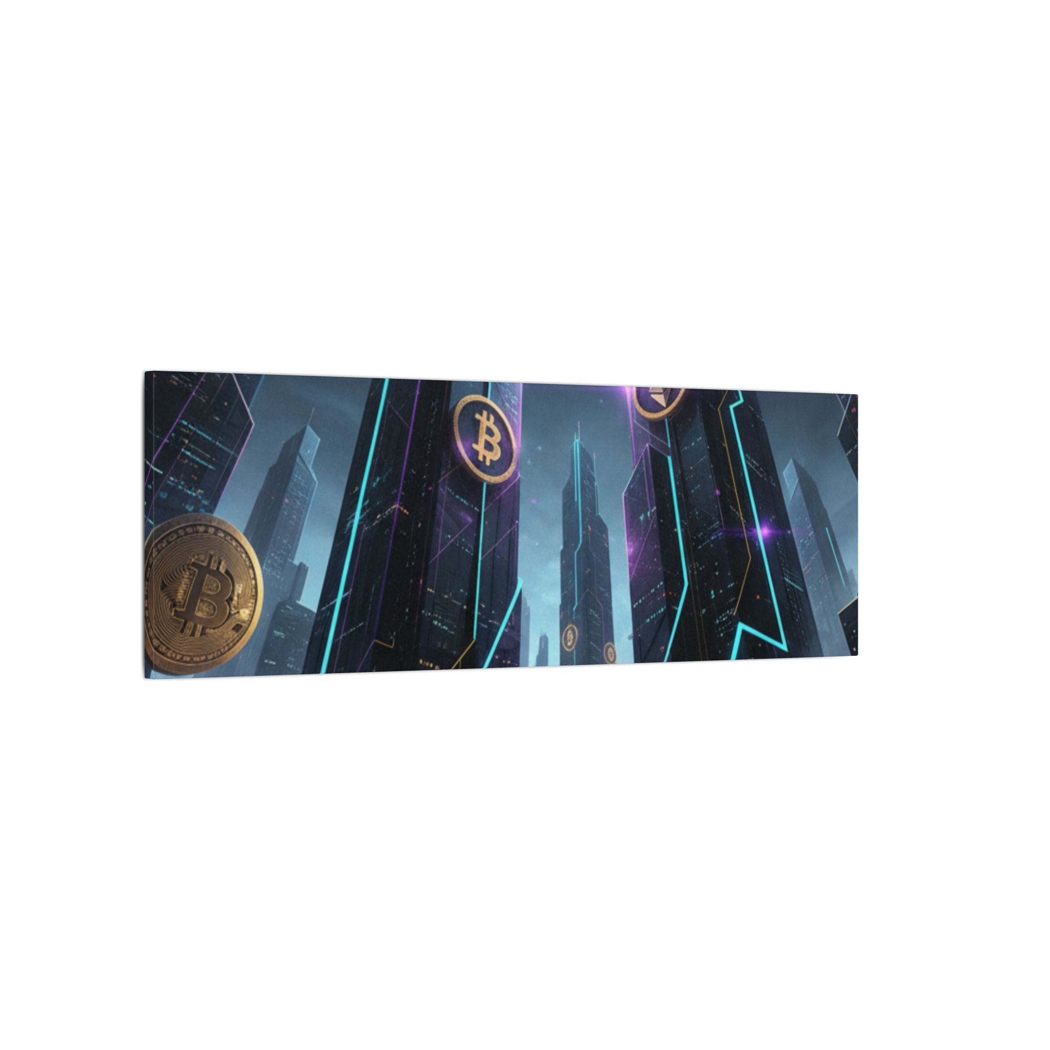 Crypto City Canvas Print — Futuristic Bitcoin & Ethereum Wall Art