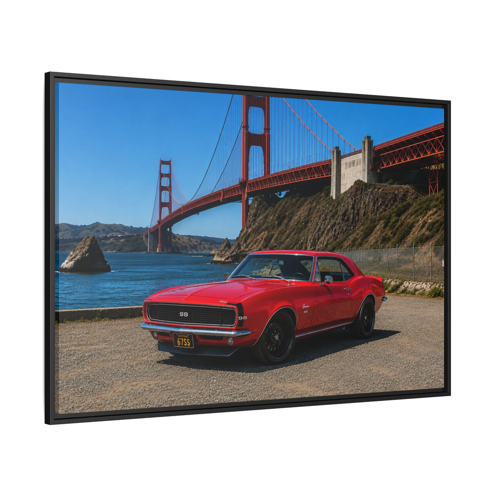 1967 Camaro SS - Stunning Camaro at Golden Gate Bridge - Framed Canvas