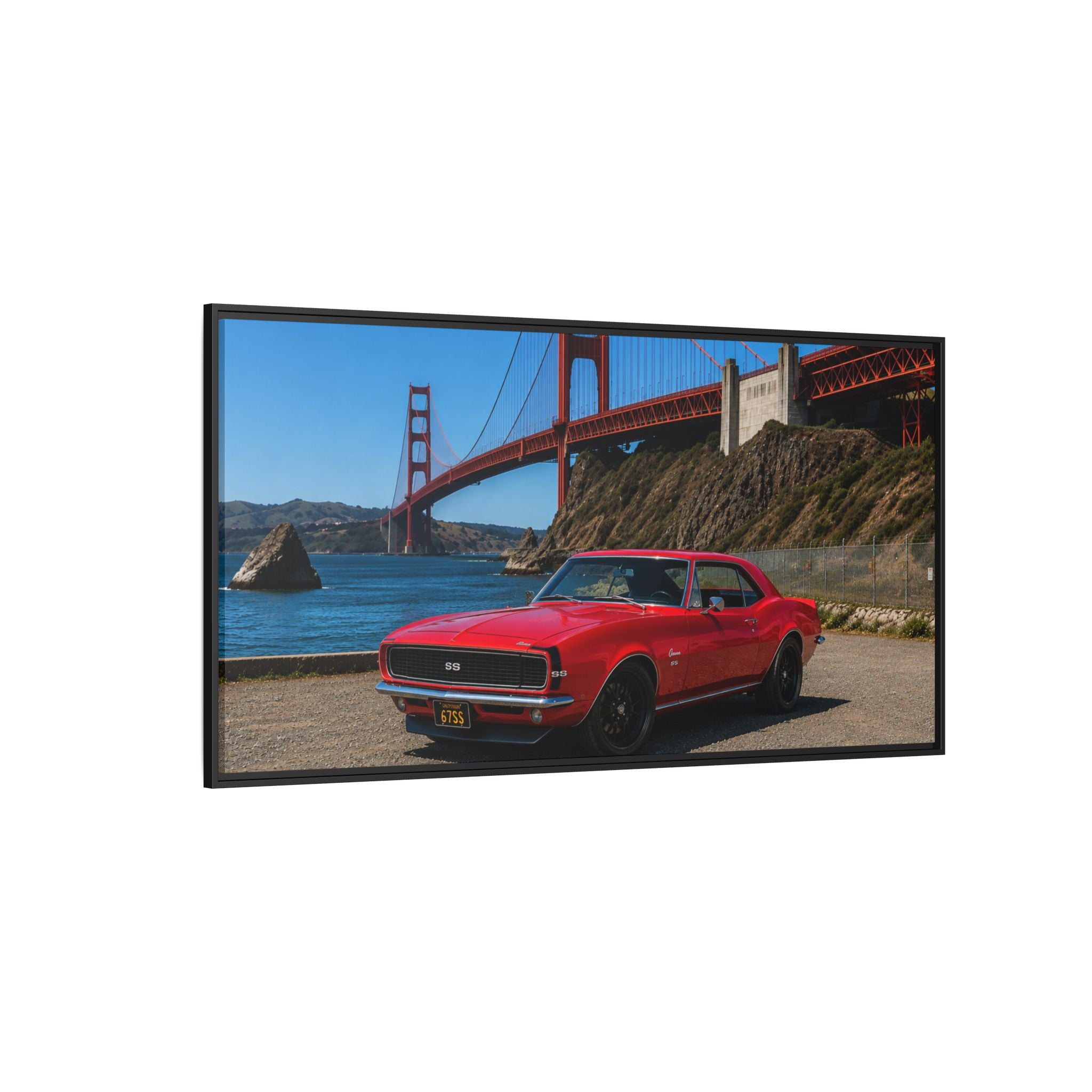 1967 Camaro SS - Stunning Camaro at Golden Gate Bridge - Framed Canvas