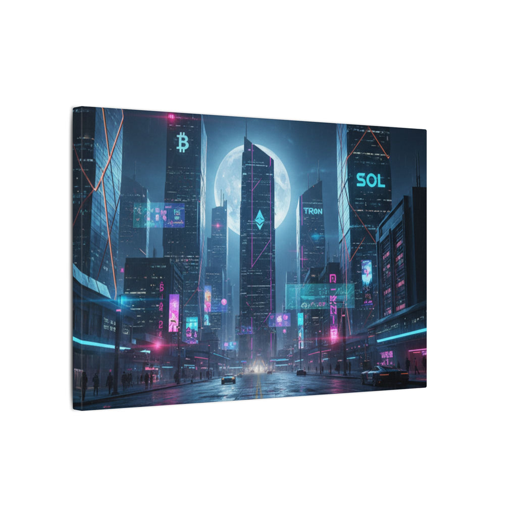 Cybercity Neon Canvas Print — Futuristic Nightscape Wall Art