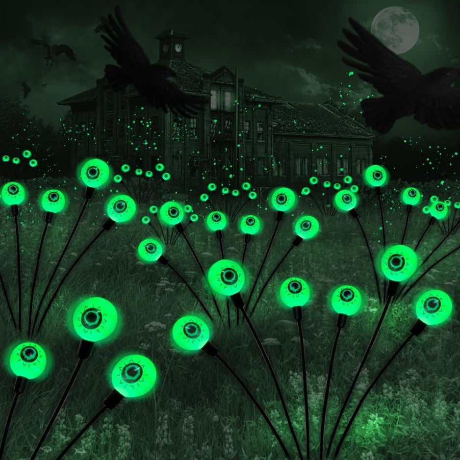 Halloween Decorations Outdoor Solar Scary Eyeball Lights,2PACKS 12LED Green