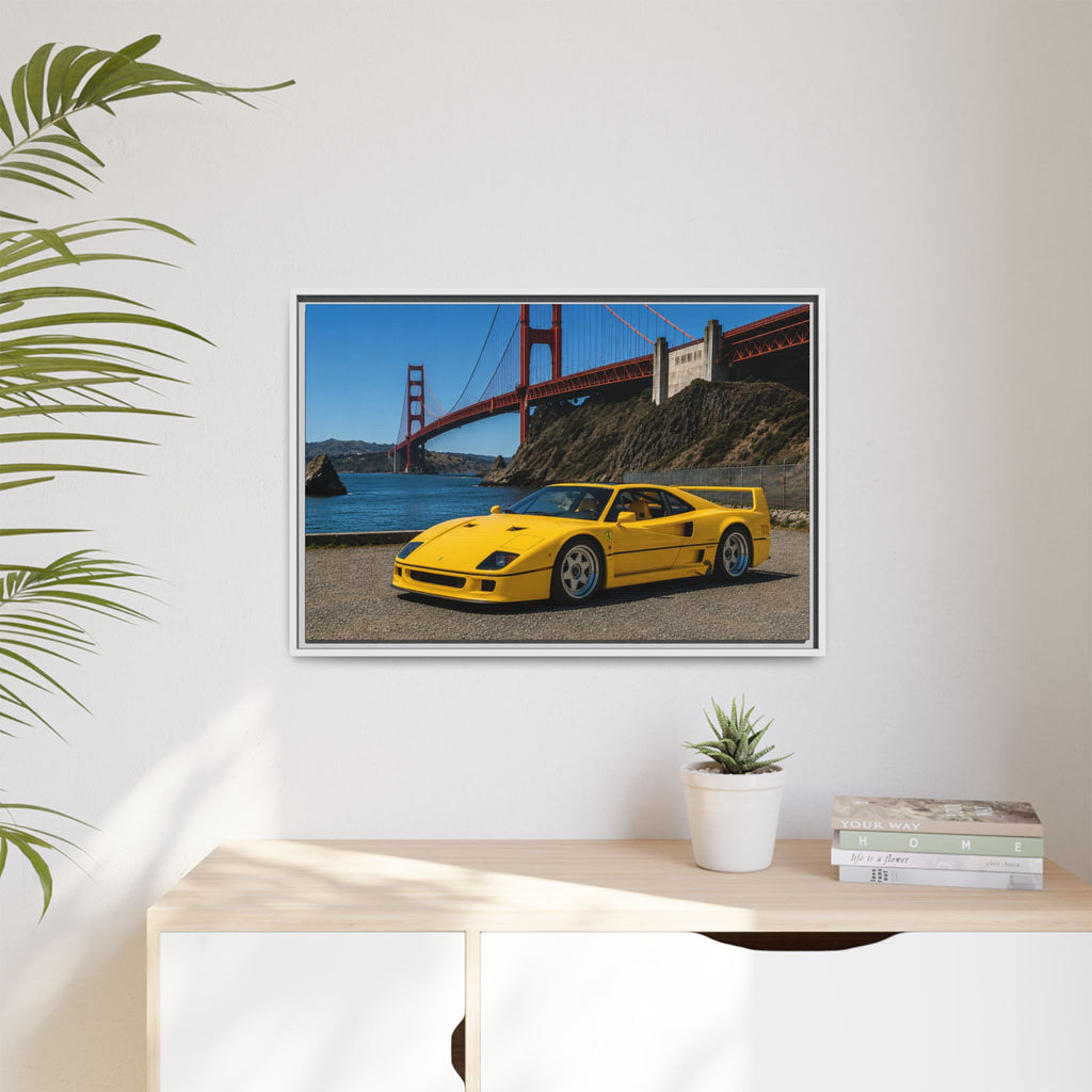 Ferrari 1987 F40 — Yellow Ferrari by the Golden Gate Bridge - Stunning Framed Canvas