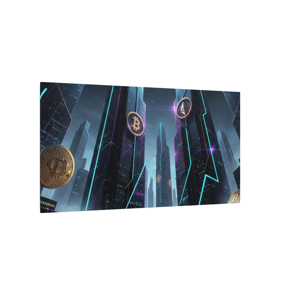 Crypto City Canvas Print — Futuristic Bitcoin & Ethereum Wall Art