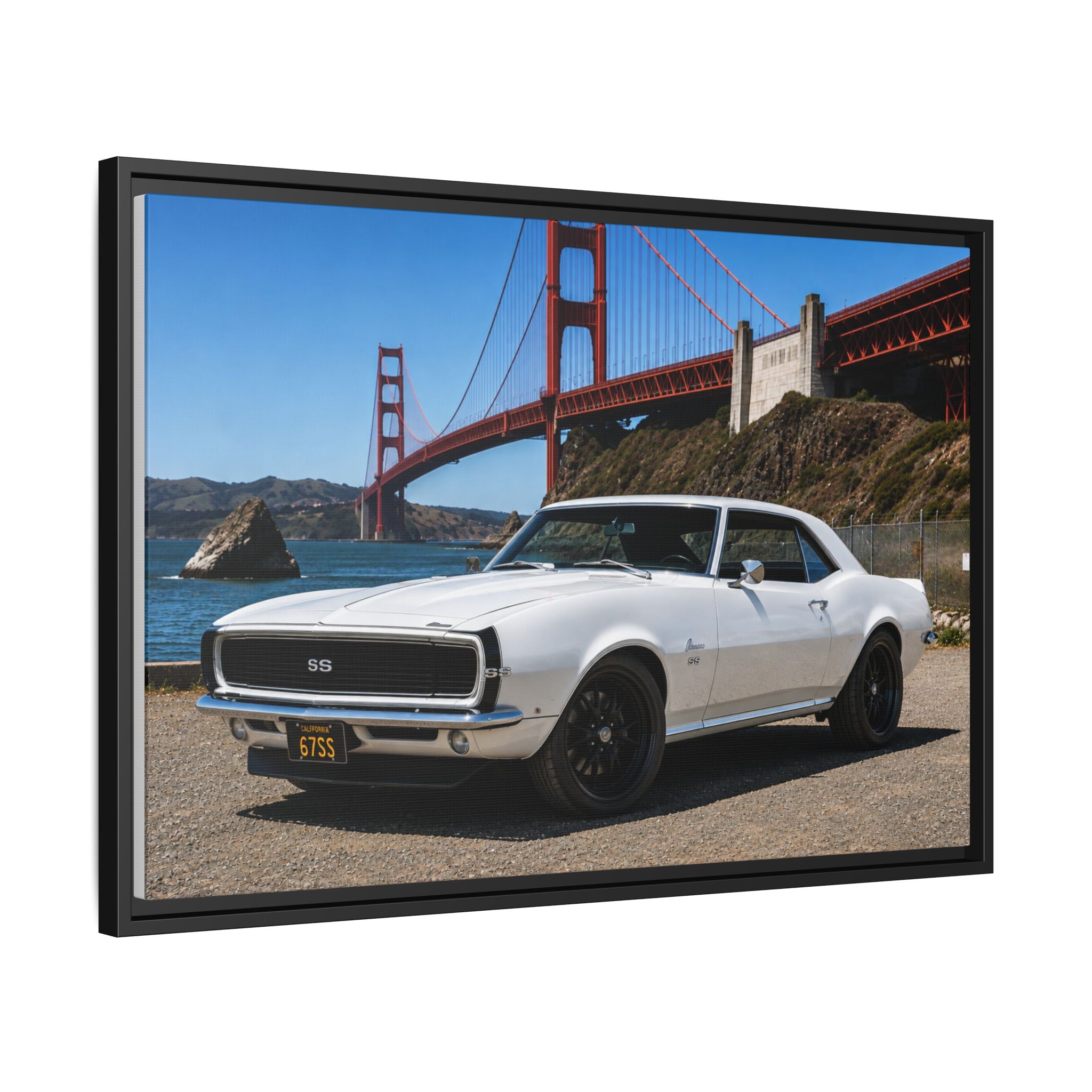 Camaro 1967 Classic On Framed Canvas — By The Golden Gate Bridge