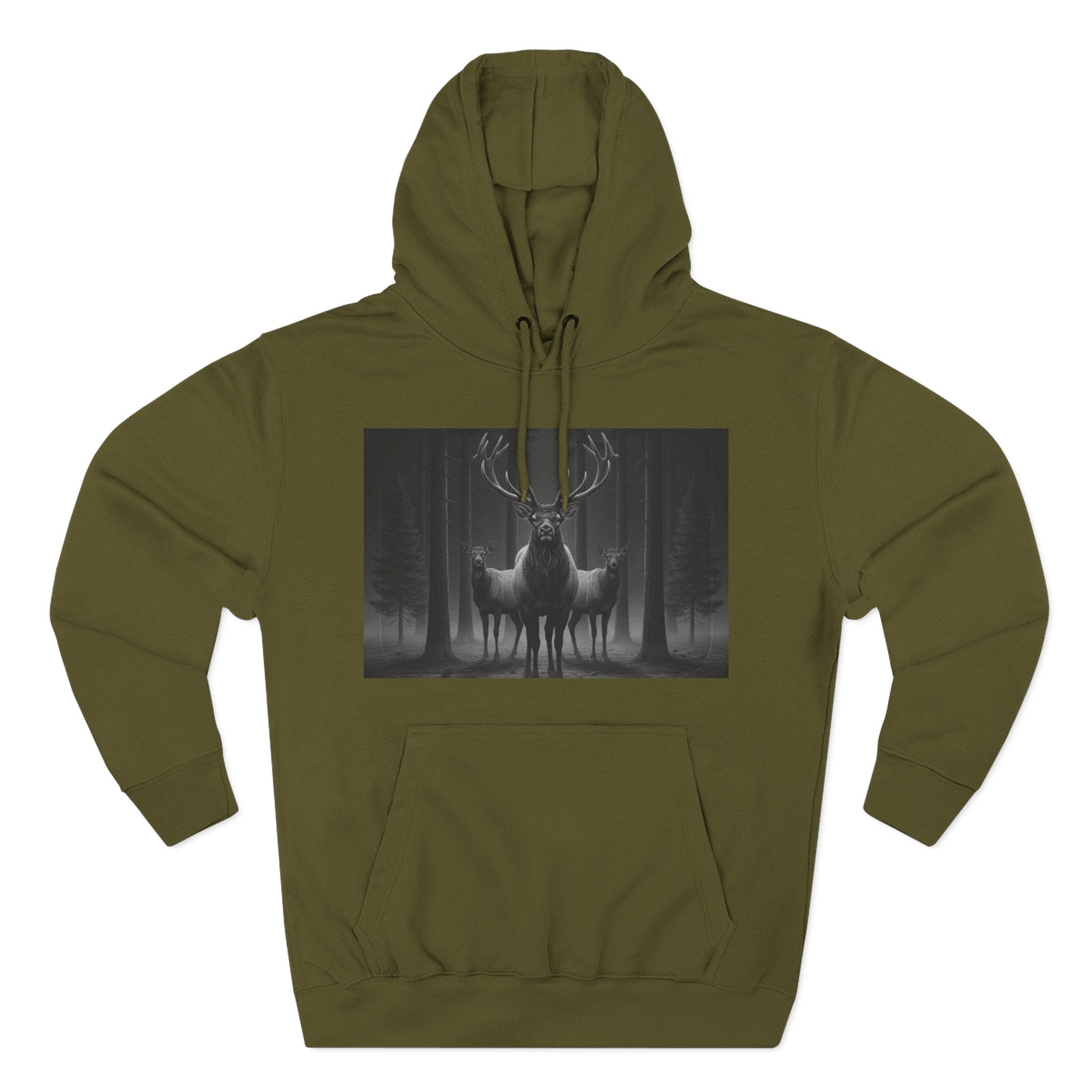 Mystic Stag Hoodie — Dark Forest Elk Trio Graphic Fleece