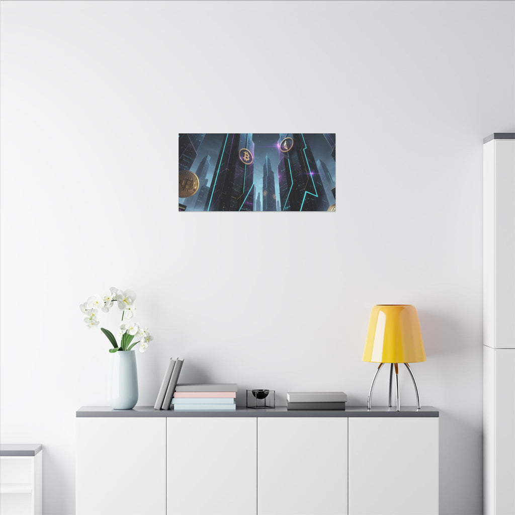 Crypto City Canvas Print — Futuristic Bitcoin & Ethereum Wall Art