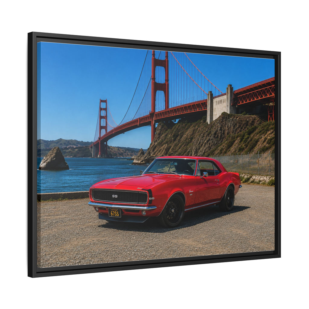 1967 Camaro SS - Stunning Camaro at Golden Gate Bridge - Framed Canvas