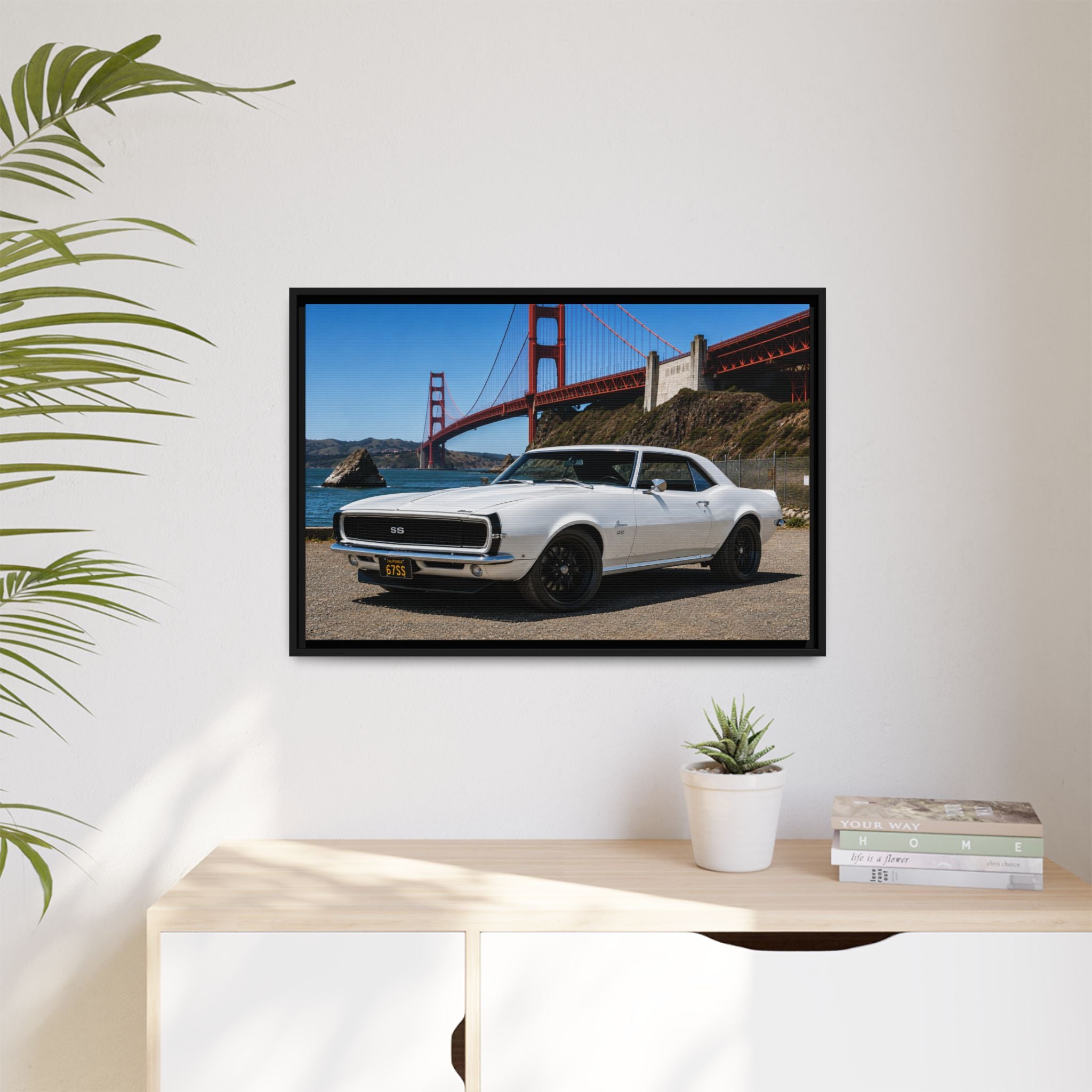 Camaro 1967 Classic On Framed Canvas — By The Golden Gate Bridge