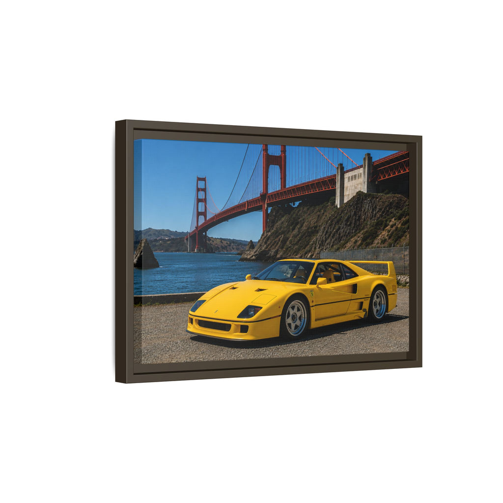 Ferrari 1987 F40 — Yellow Ferrari by the Golden Gate Bridge - Stunning Framed Canvas