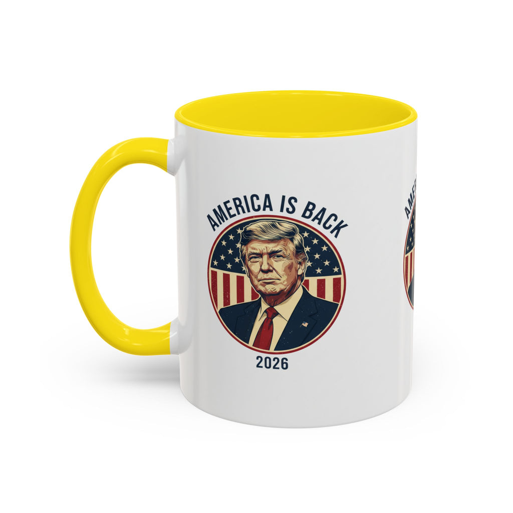 America Is Back 2026 Accent Coffee Mug — Patriotic Trump Campaign Ceramic Mug