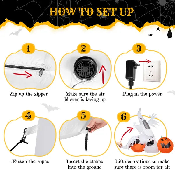 11.8 FT Halloween Inflatables Ghost Spider Pumpkin Outdoor Decorations, Scary
