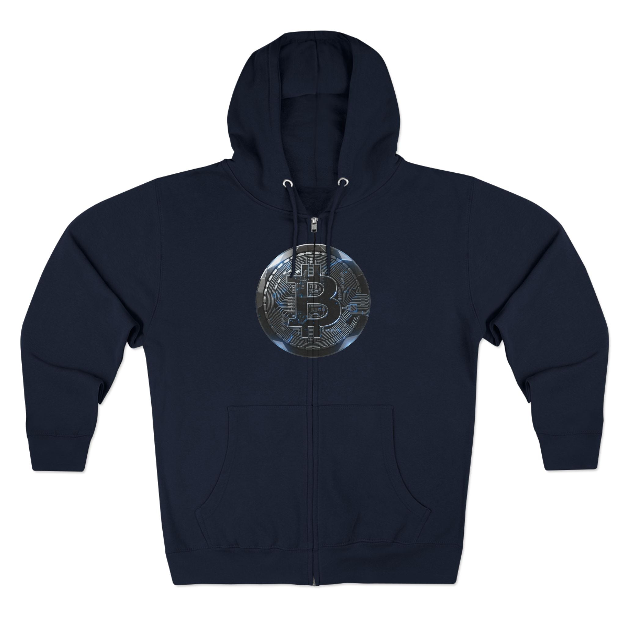 Bitcoin Coin Zip Hoodie — Crypto Logo Zip-Up Hoodie for Bitcoin Enthusiasts